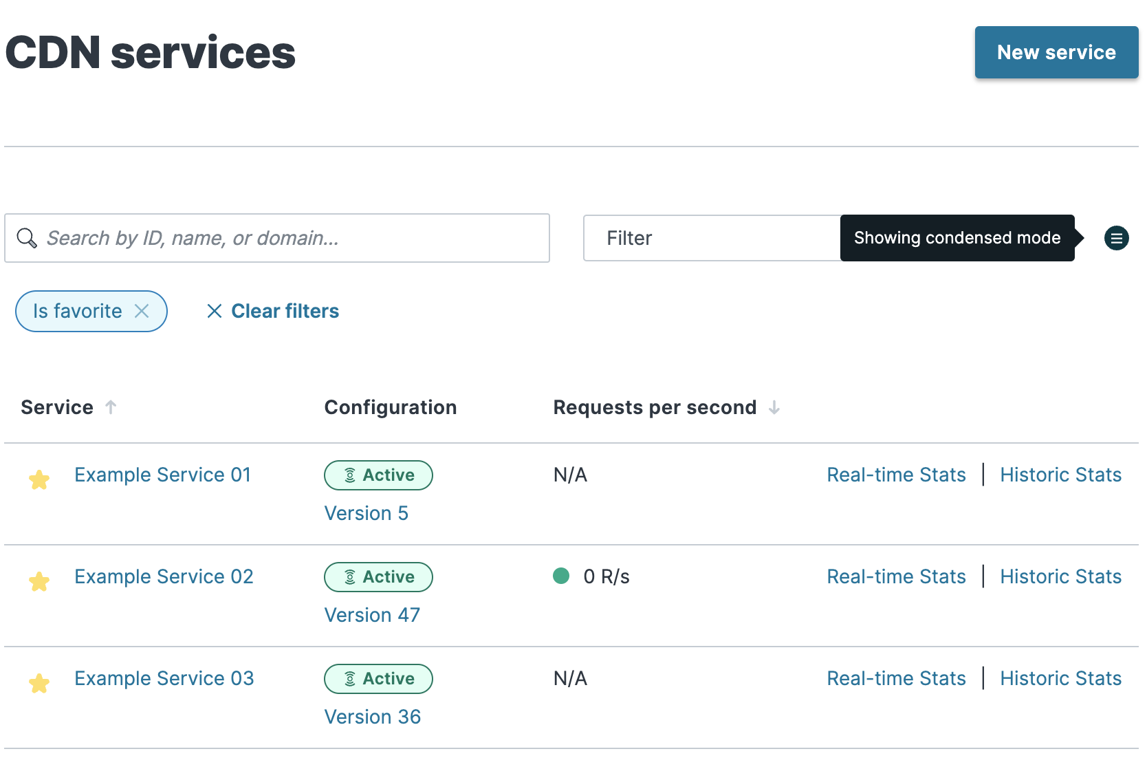 the condensed list of services with the filter menu selecting only active services