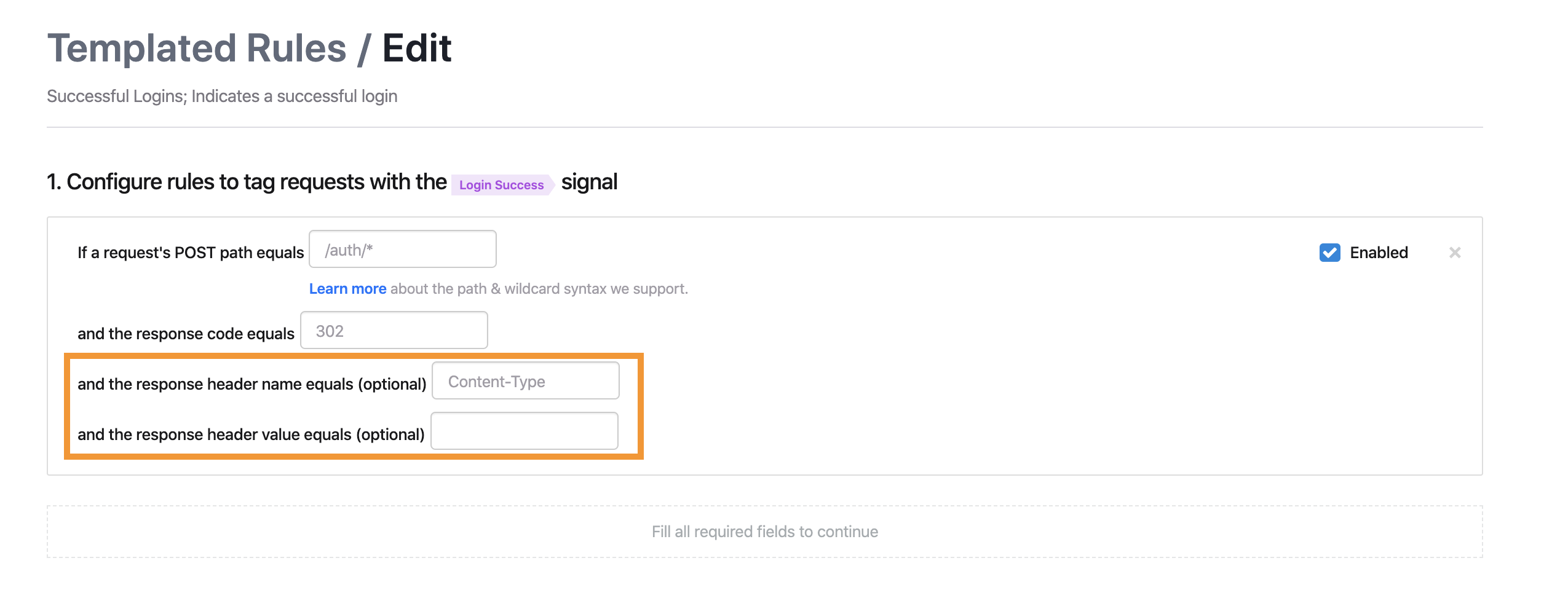 Example Login Success templated rule