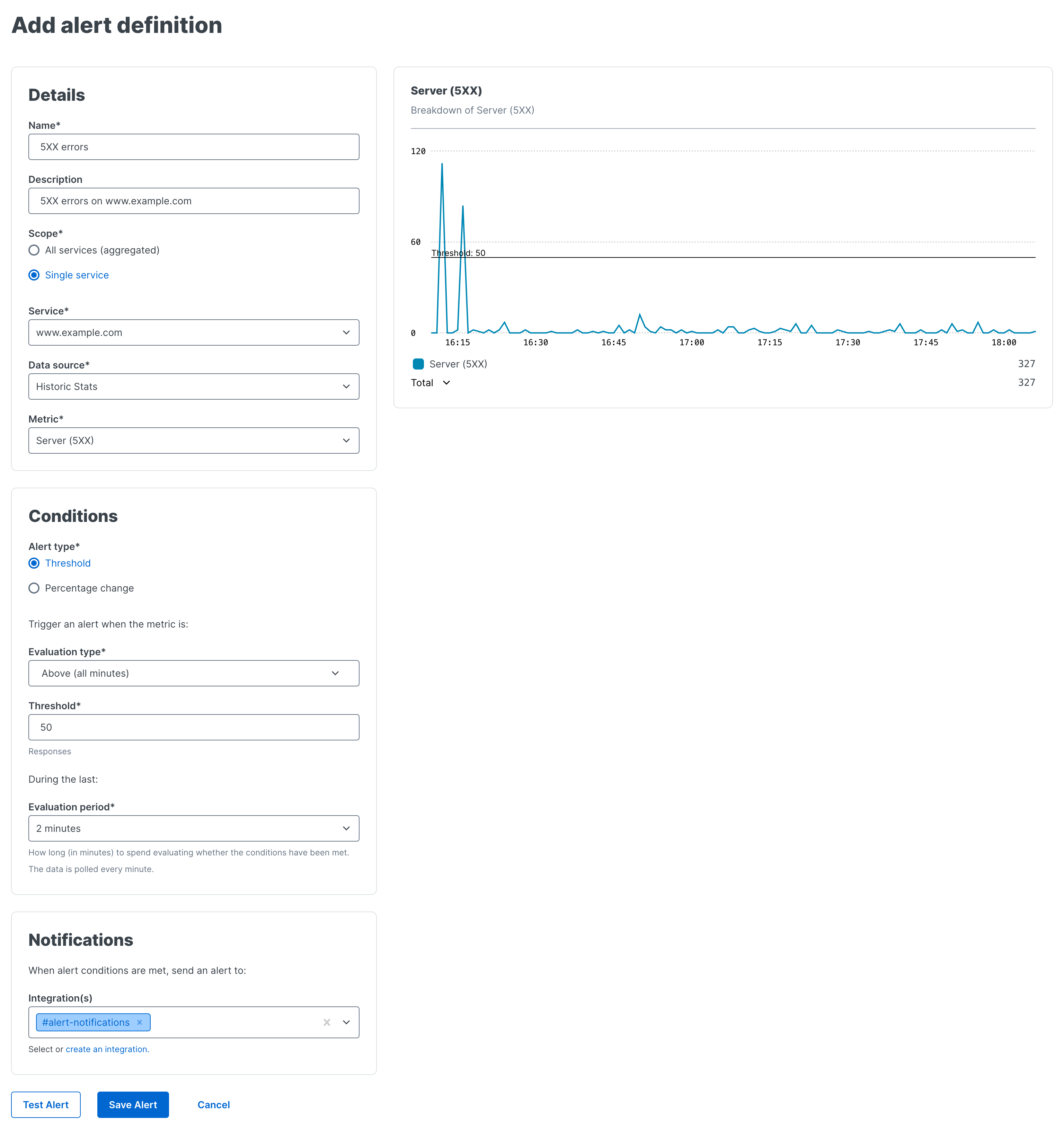 the Add alert definition page