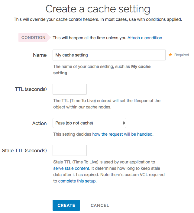 the cache settings window that ensures the backend doesn't cache responses from special requests