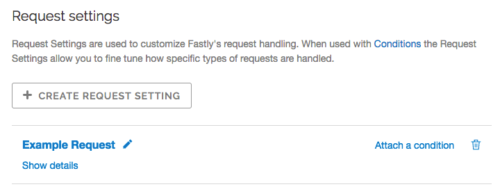 an example request setting without attached condition