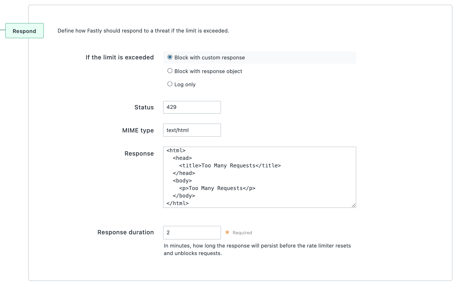 Block with custom response fields