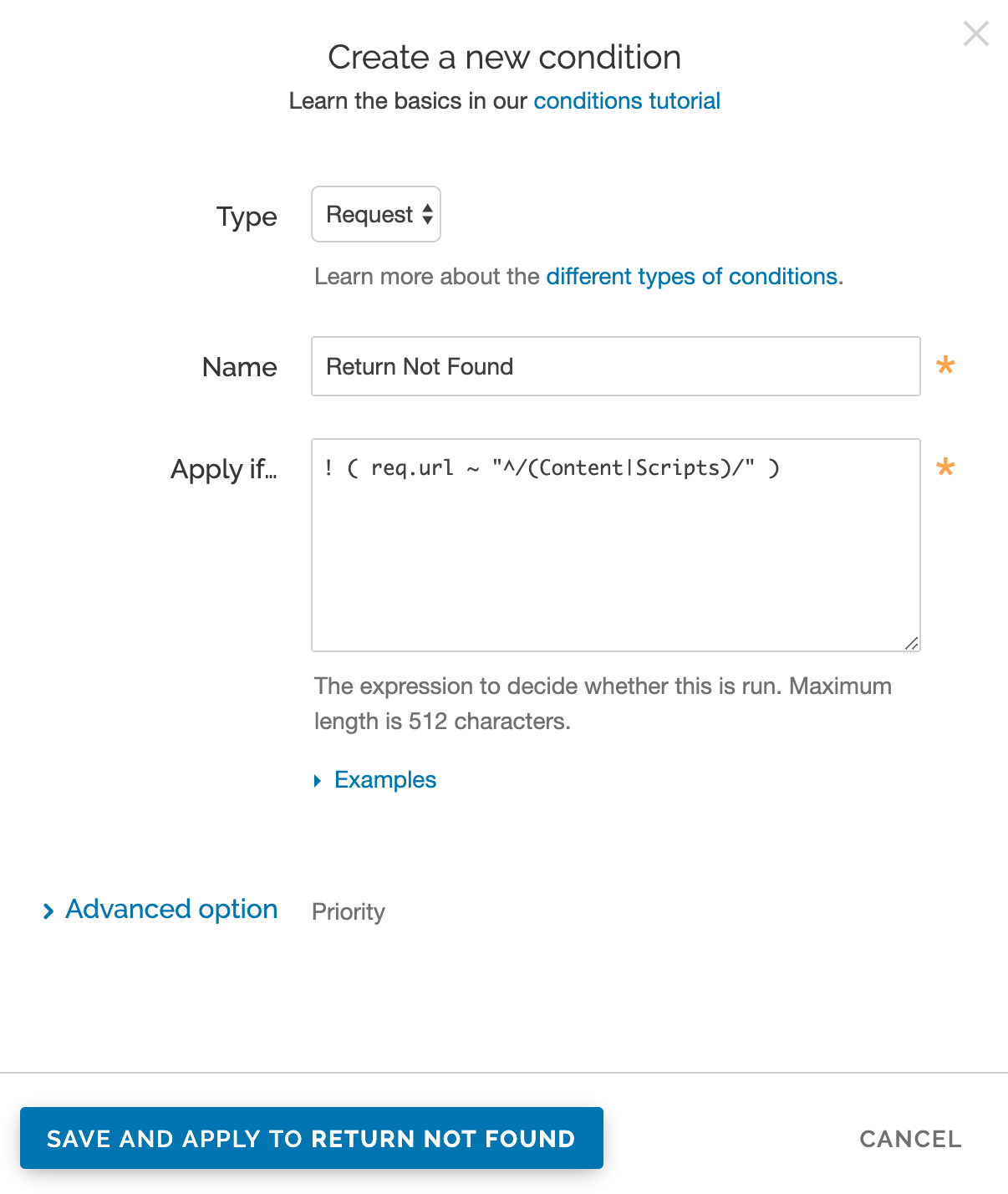 the request conditions menu selection in the responses area