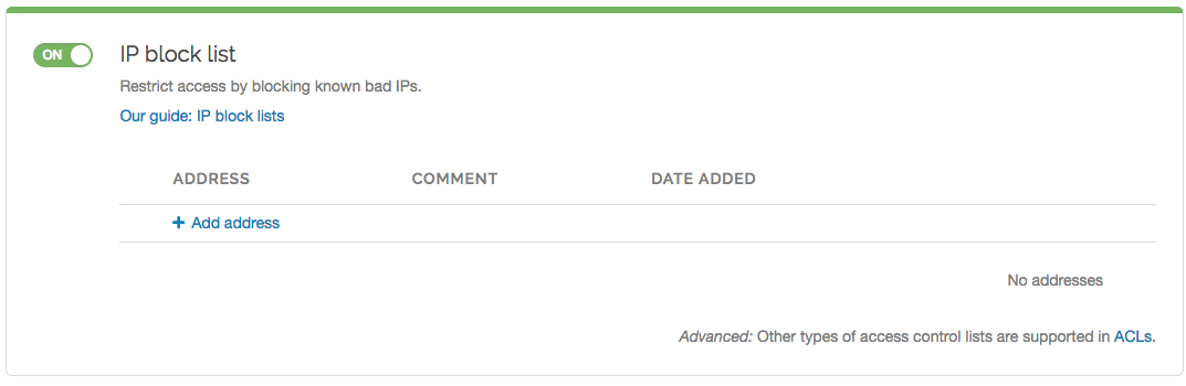 IP block list quick configuration