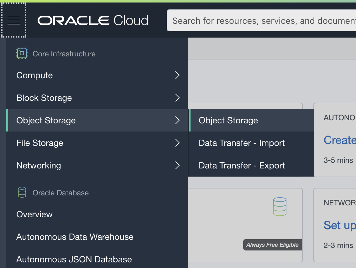 Oracle Cloud Object Storage New Bucket window