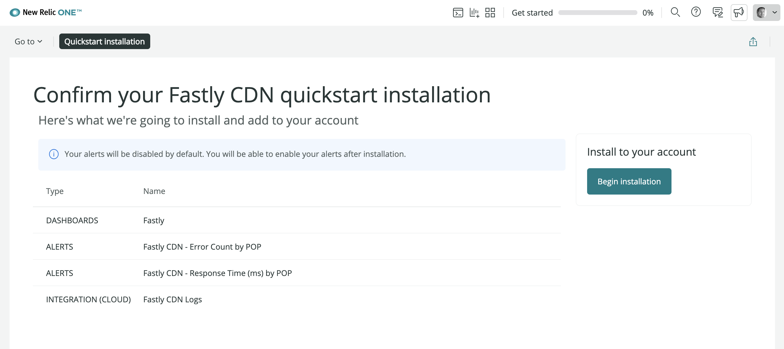 New Relic Fastly Dashboard Install Step 1