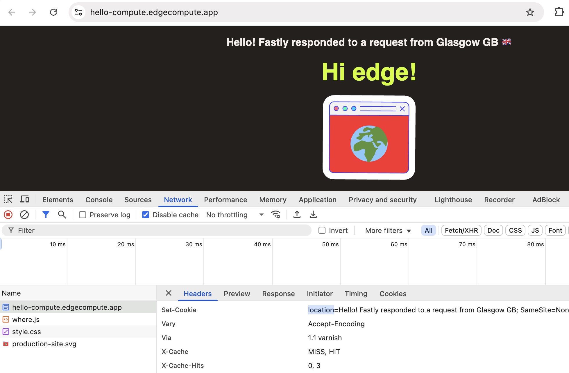 Location cookie in the browser