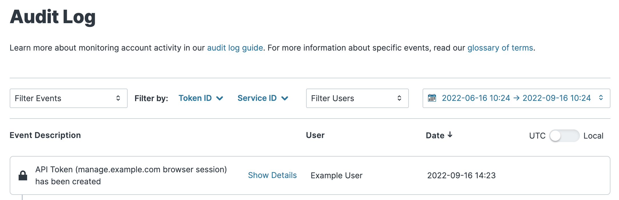 Audit log example