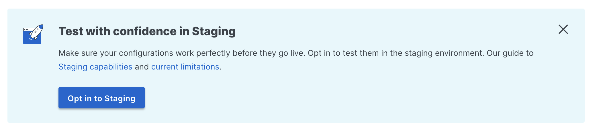 the staging feature opt-in banner
