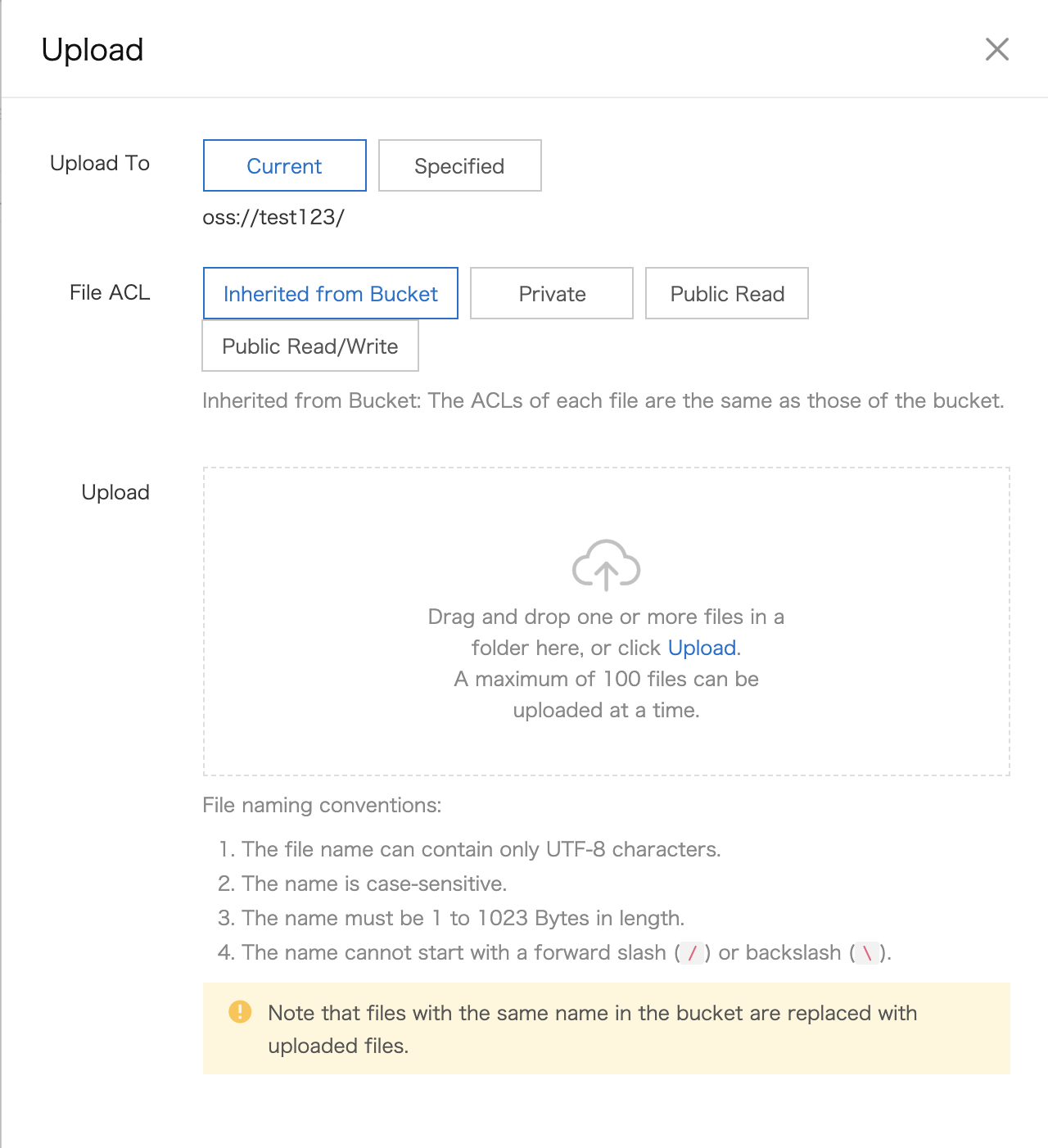 Alibaba Object Storage Service New Bucket window